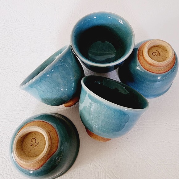 Vintage Handmade Sake Cup Japanese Ceramic Tea Cup Set of Five - Picture 9 of 14
